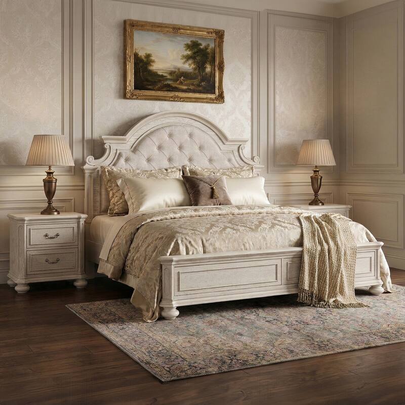 Roundhill Furniture Nelson French Traditional 3-Piece Bedroom Set, Antique White