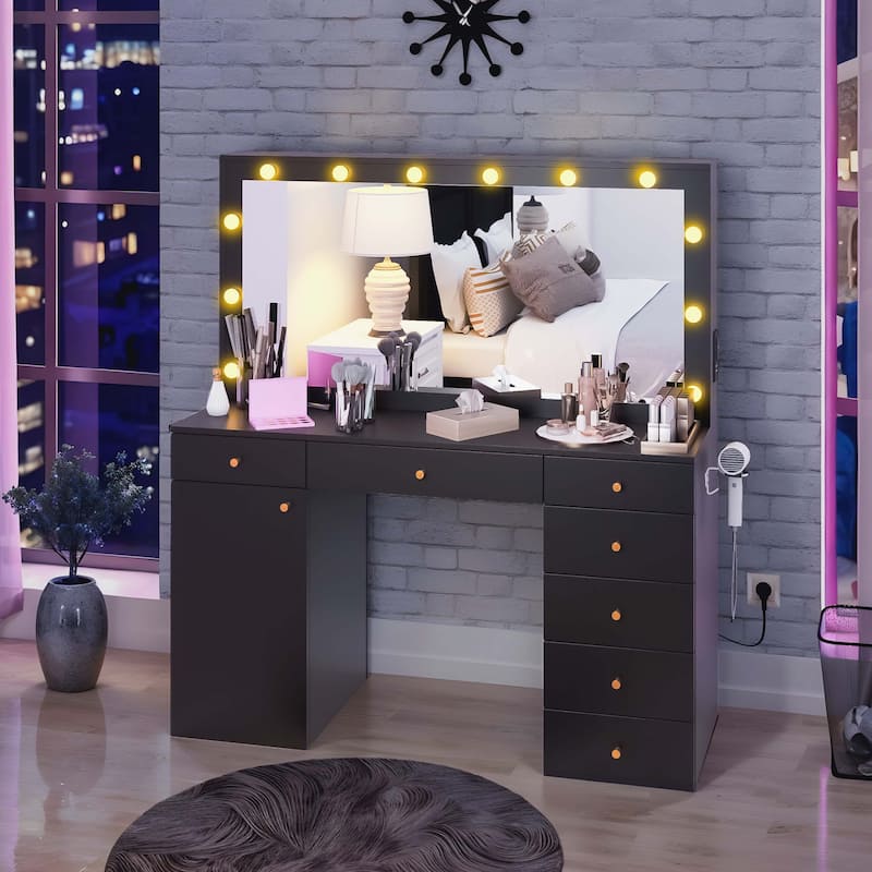 Makeup Vanity with Mirror and Lights Vanity Desk with Large Glass Top