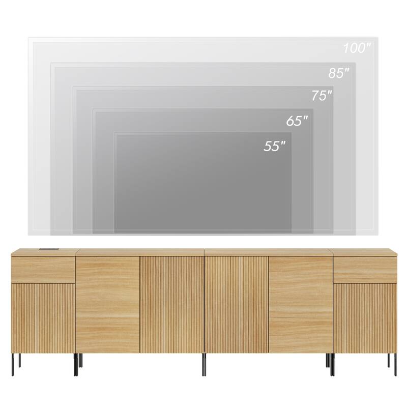94.5" Modern Reeded Dresser TV Stand For Tvs Up To 100 Inch, Entertainment Center With Charging Station