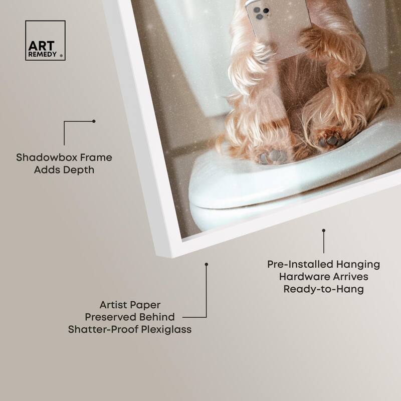 Cute Yorkie on the Toilet Shadowbox by Art Remedy