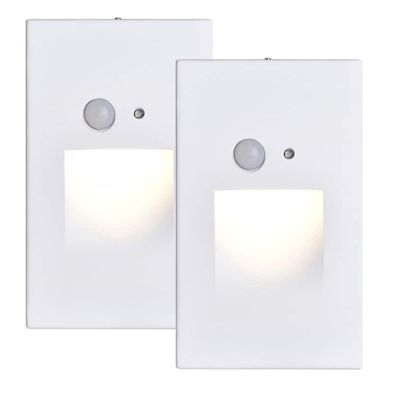 Hardwired White Motion Sensing Vertical LED Stair Light with Motion and Photocell Sensor - White - 2-PACK