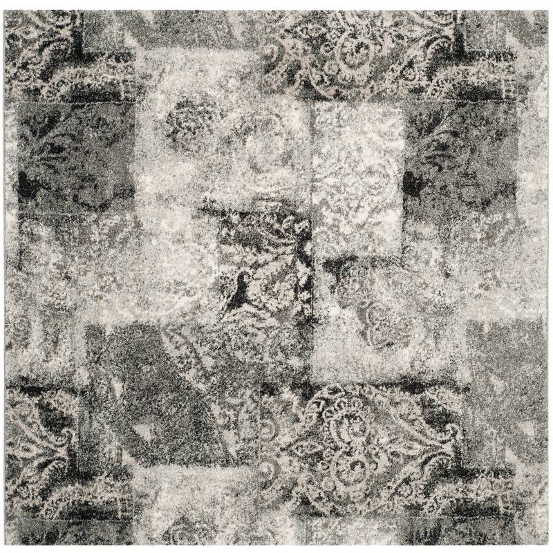 SAFAVIEH Retro Donia Distressed Modern Abstract Rug - 6' Square - Cream/Grey