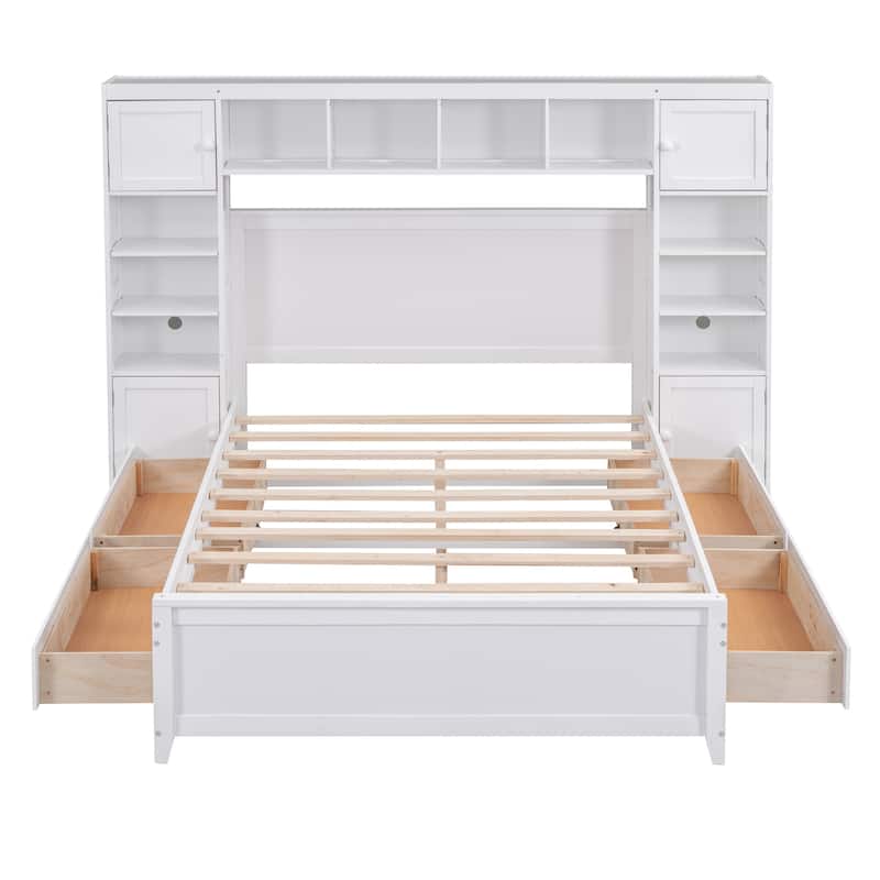 Full Size Wooden Bed With All-in-One Cabinet and Shelf, Espresso
