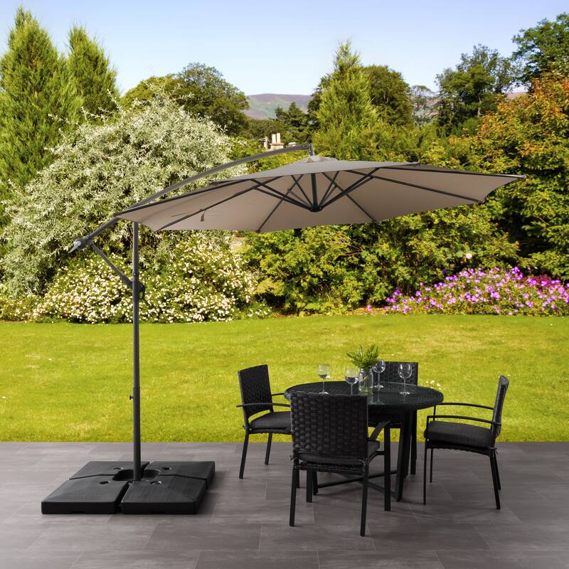 9.5ft Tilting Offset Patio Umbrella with Base Weights
