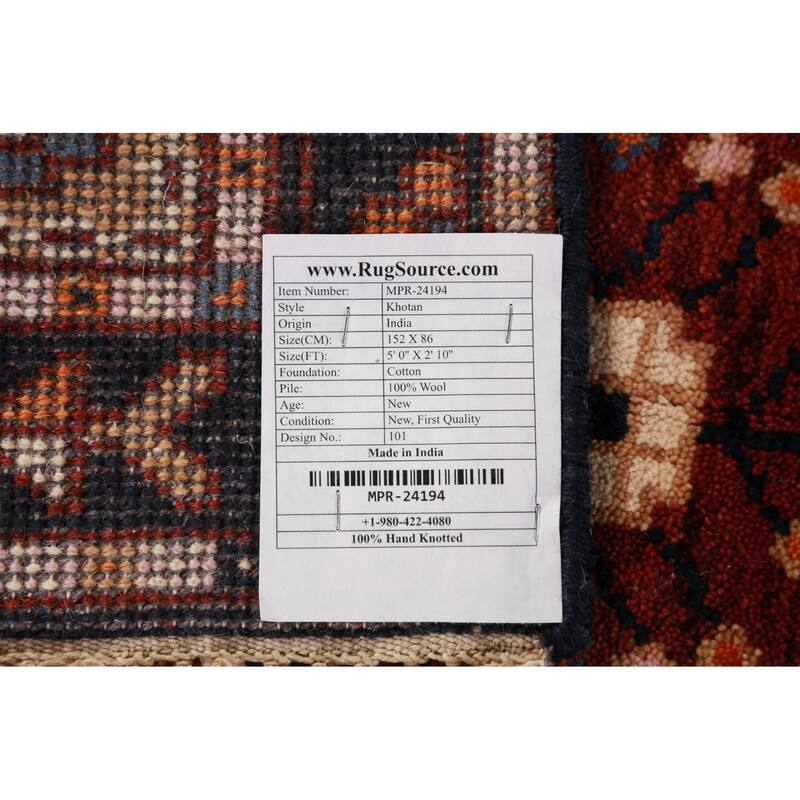 Geometric Khotan Indian Foyer Rug Handmade Wool Carpet - 2'10"x 5'0"