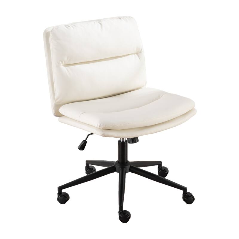 Armless Criss Cross Office Desk Chair, Vanity Chair with Wheels and Thickened Cushion, Ergonomic Adjustable Swivel Task Chair