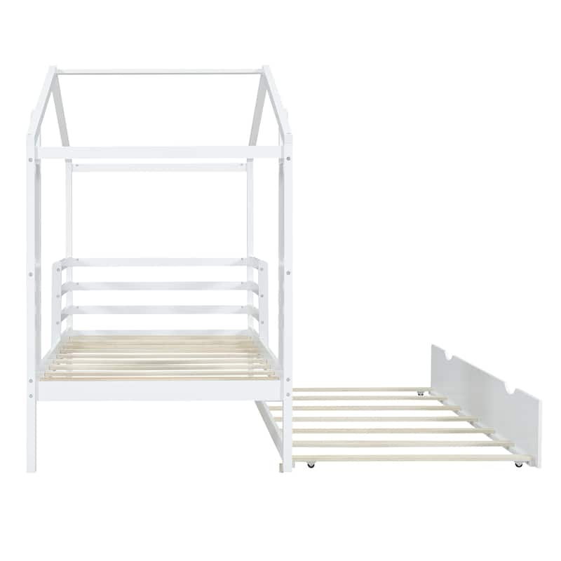 Wood House Bed with Fence and Writing Board