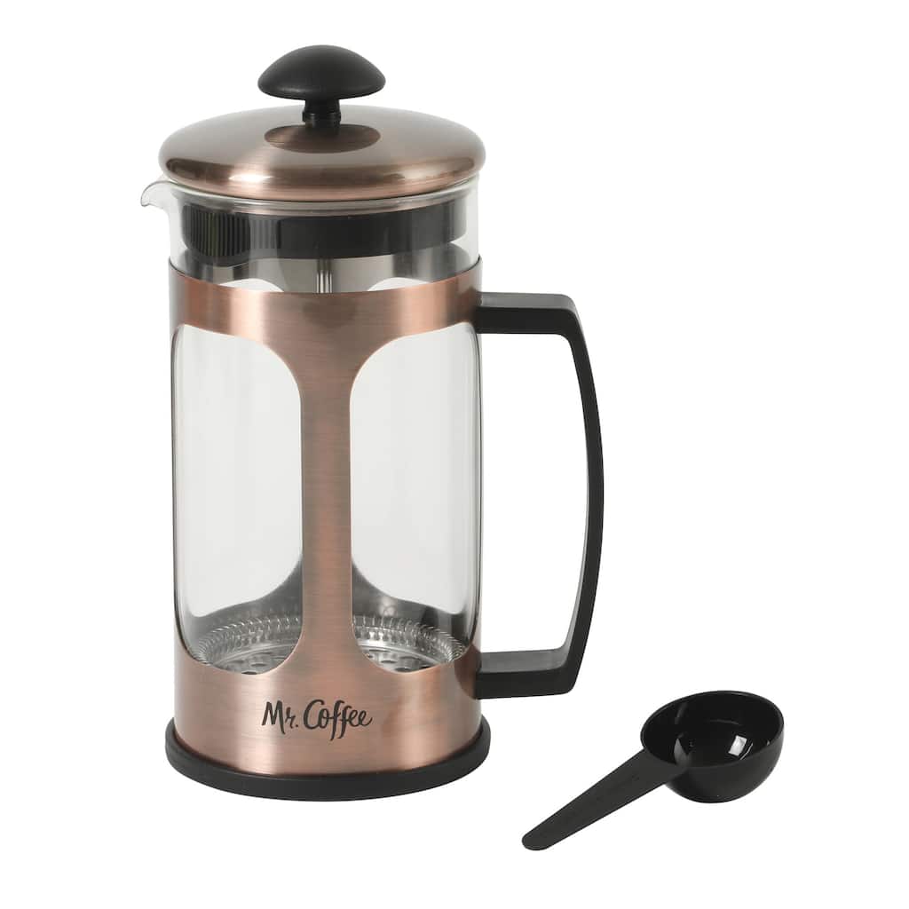 Mr. Coffee French Press Coffee Maker, 30 oz Borasilicate Glass & Frame and Plunger, Includes Coffee Scoop