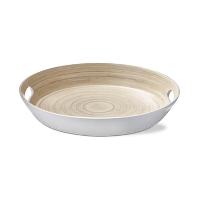 Bamboo Serving Tray with Handles White, 13.5L x 13.5W x2.25H inches