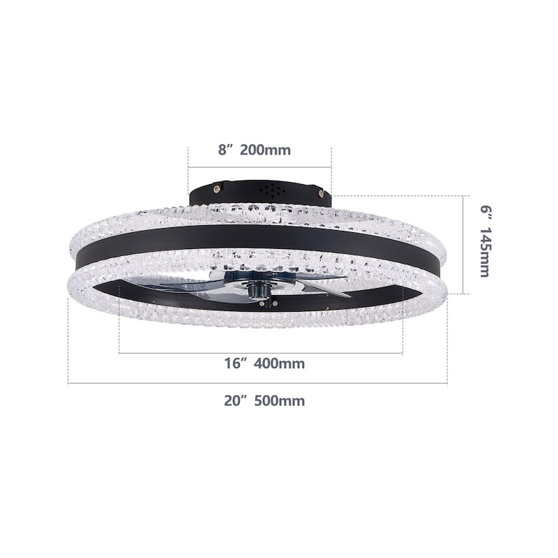 20" Luxury Double Ring LED Ceiling Fan with Light