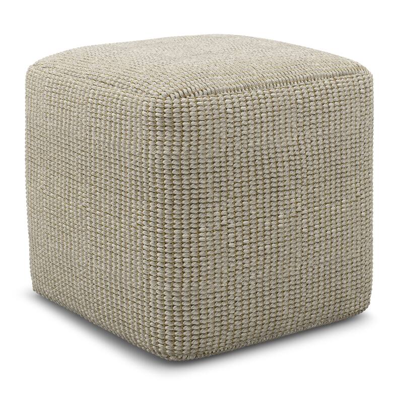 WYNDENHALL Isadora Square Woven Pouf in Cream and Natural Recycled PET Polyester