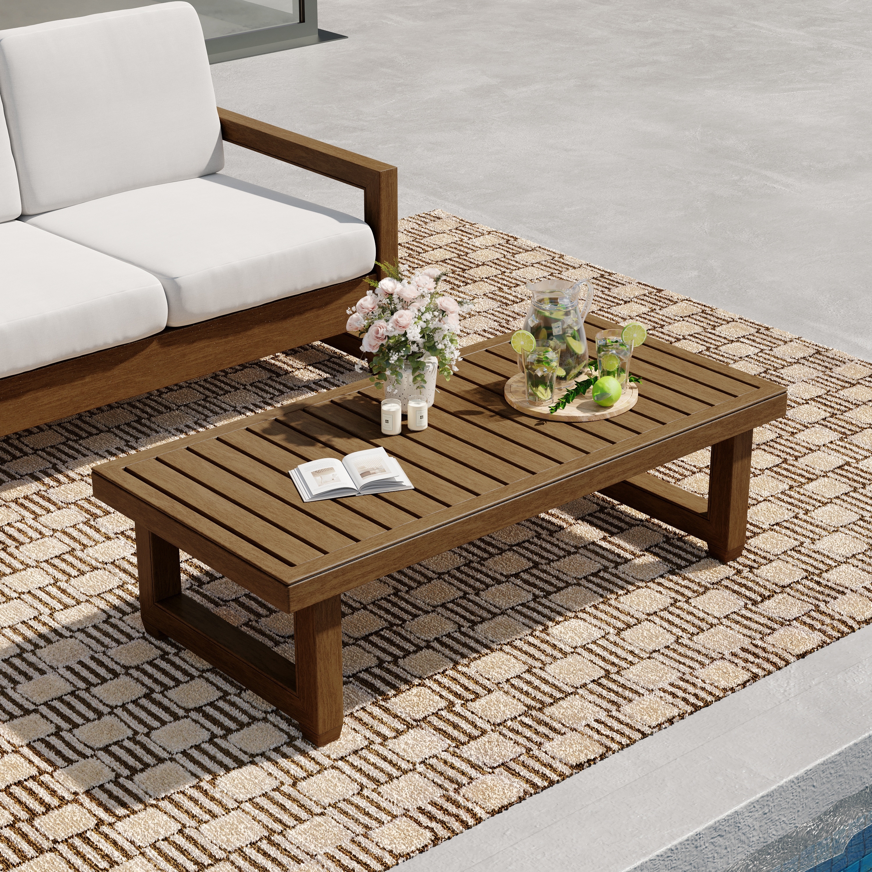 Rectangular Teak Wood Outdoor Patio Coffee Table