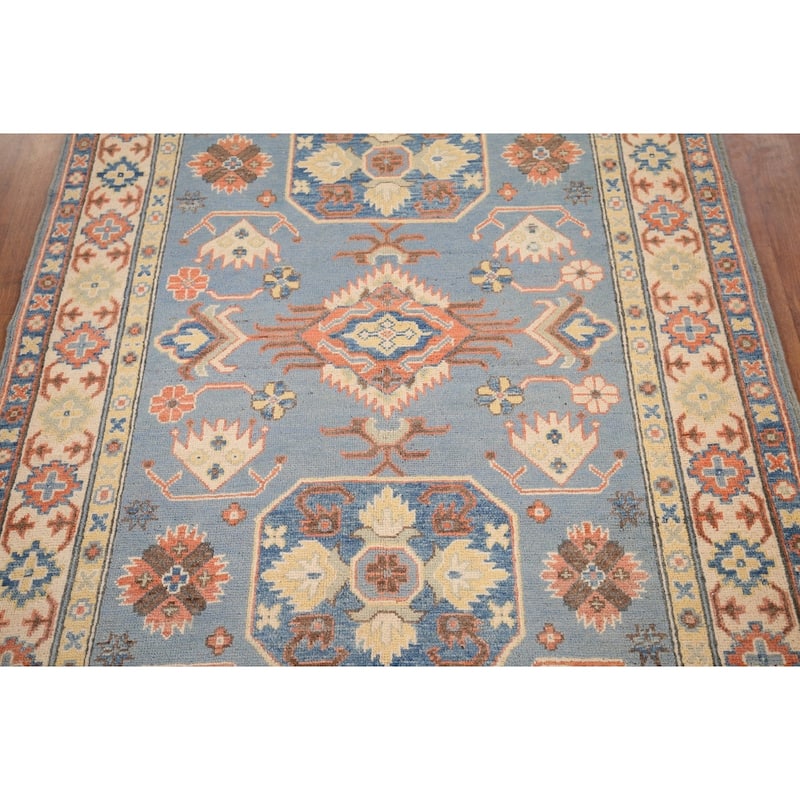 Light Blue Kazak Oriental Area Rug Hand-Knotted Bedroom Wool Carpet - 4'2" x 5'10"