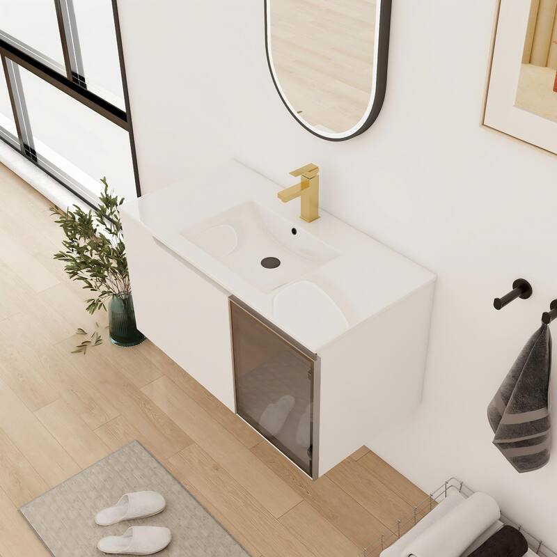 Bathroom Vanity With Sink In 24/30/36 Inch, Floating Bathroom Vanity With Soft Close Door