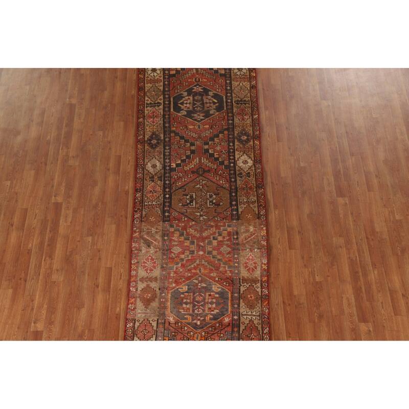 Vegetable Dye Hamedan Persian Antique Runner Rug Handmade Wool Carpet - 3'5"x 10'11"