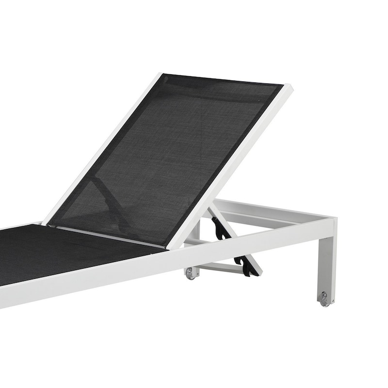 Edie 76 Inch Outdoor Adjustable Chaise Lounger, Metal, Black Textilene
