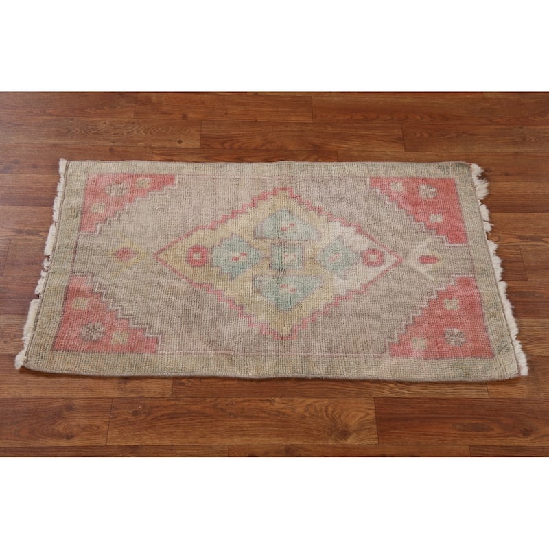Vegetable Dye Oushak Turkish Oriental Wool Rug Handmade Foyer Carpet - 1'8" x 2'10"