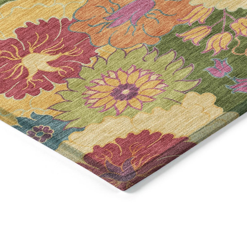 Machine Washable Indoor/ Outdoor Modern Floral Chantille Rug