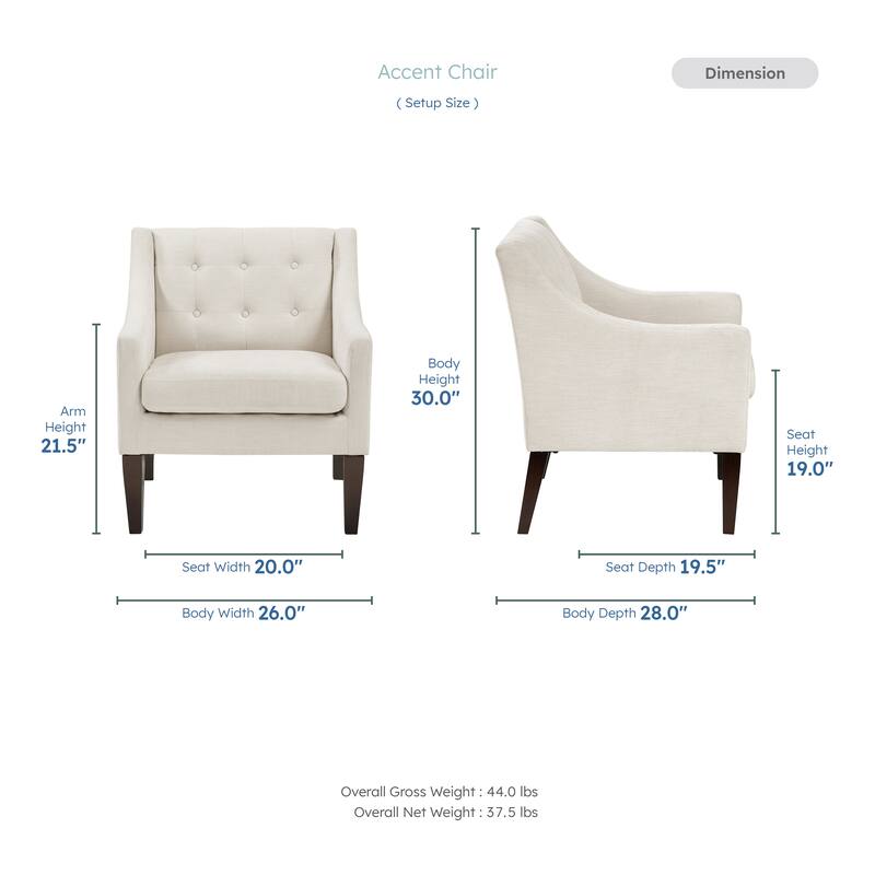 Laertes 26" Textured Fabric Accent Chair - Button-Tufted Chair Back