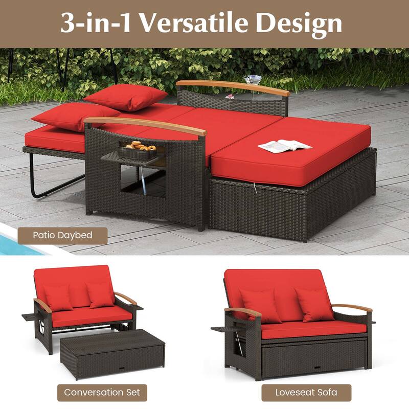 Costway Patio Rattan Daybed Set with Cushioned Loveseat & Storage - See Details