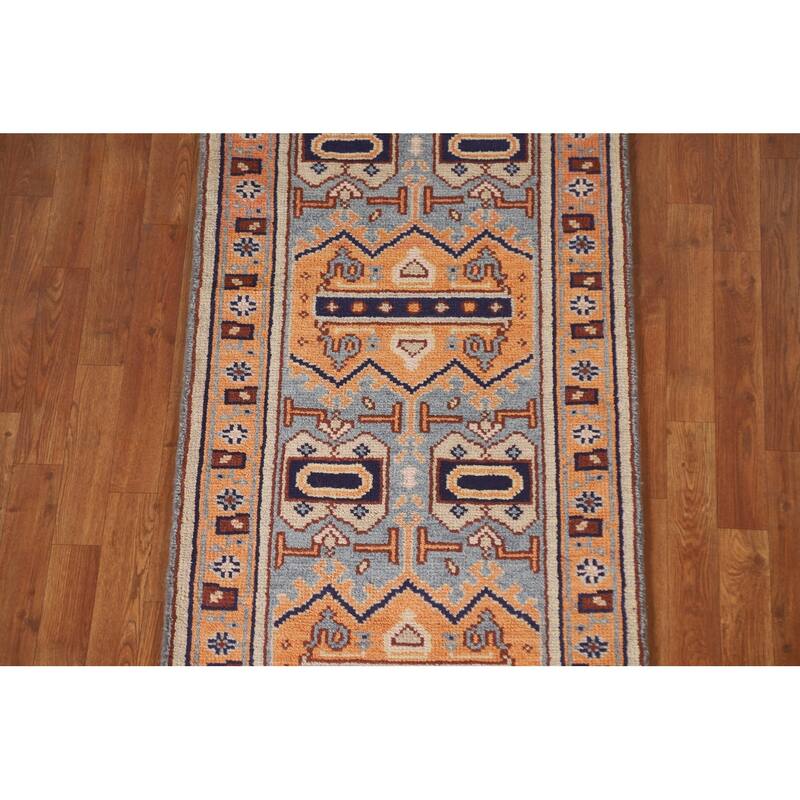 Geometric Orange Heriz Serapi Runner Rug Hand-knotted Wool Carpet - 2'8"x 7'11"