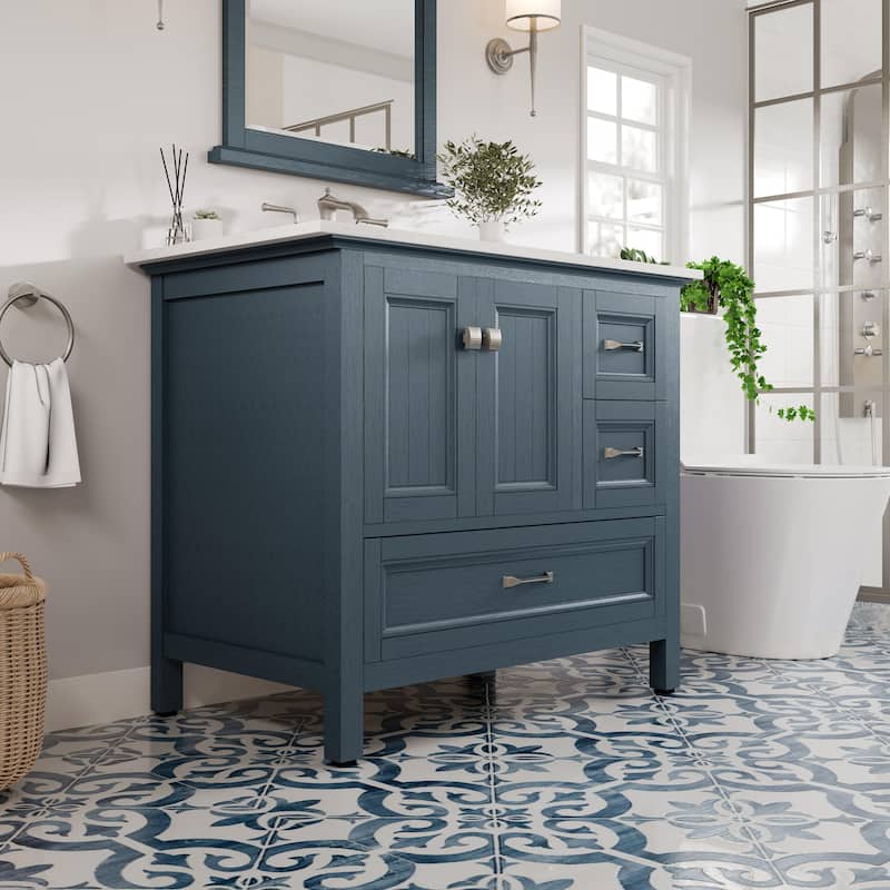 Eviva Britney 36"W x 22"D Ash Blue Bath Vanity with Carrara Quartz Top