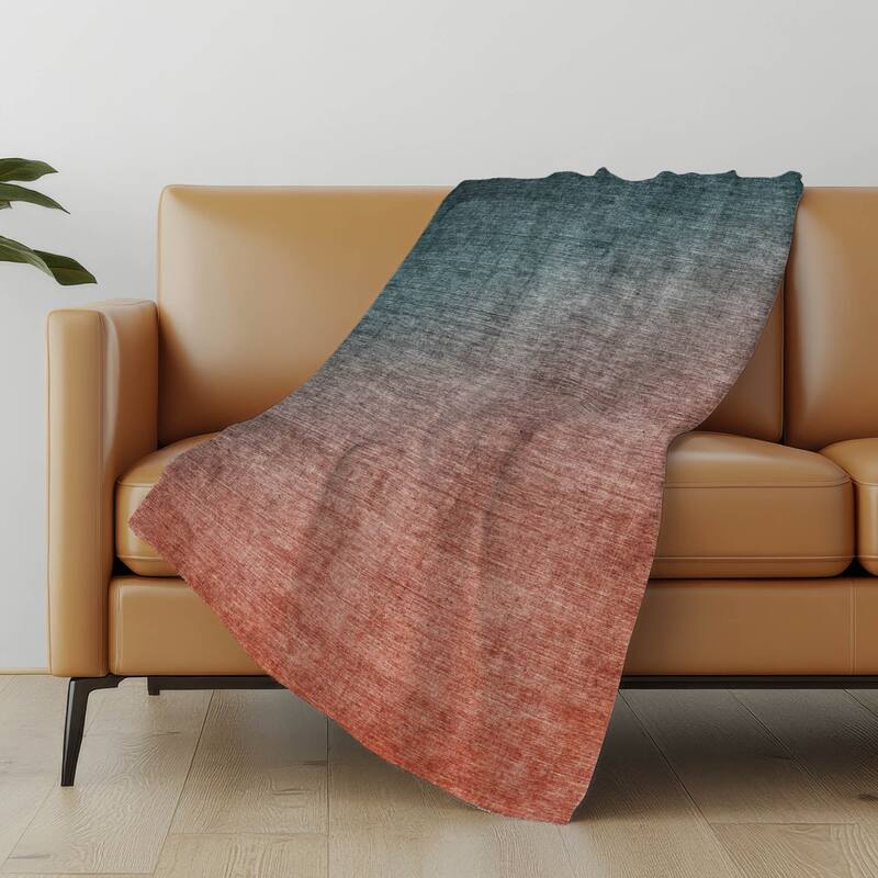 Premium Machine Washable Solid Ombre Sherpa Throw Blanket