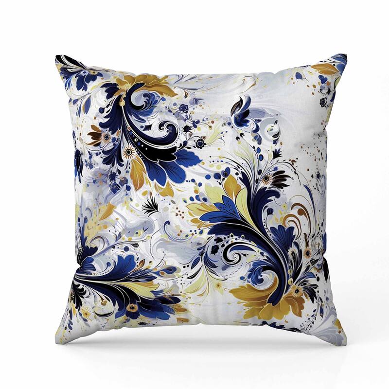 Motif Whirlwinds Faux Suede Reversible Throw Pillow White and Blue