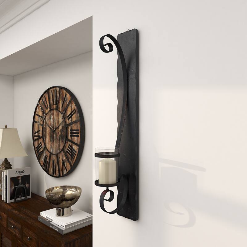 Black Metal Long Pillar Scroll Wall Sconce - 8 x 5 x 36