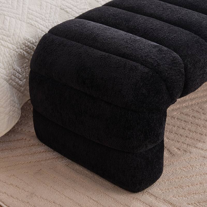 69.7" Chenille Upholstered End of Bed Bench, Modern Armless Curved Long Ottoman for Bedroom or Entryway