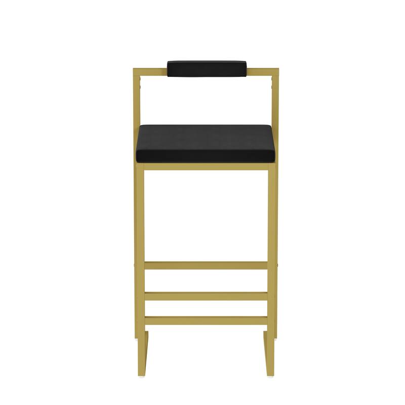 Modern Velvet Counter Height Bar Stools with Low Backrest Set of 2 Upholstered Dining Stools for Kitchen Island (Gold & Black)
