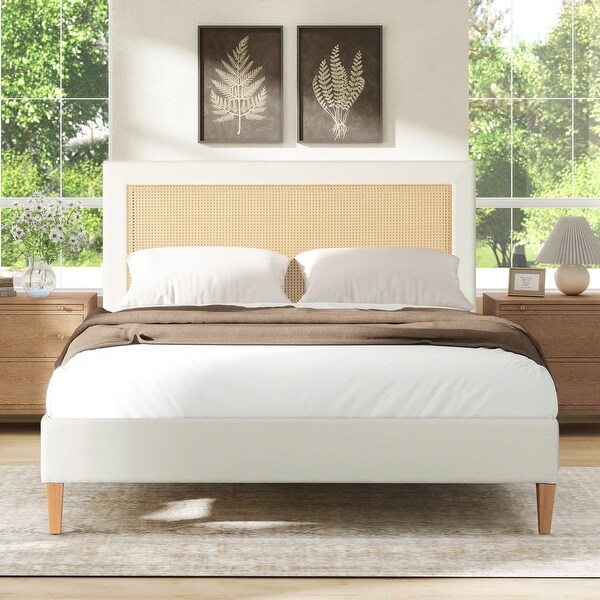 Haley Upholstered Rattan Cane Back Platform Bed On Sale Bed Bath Beyond 37034153
