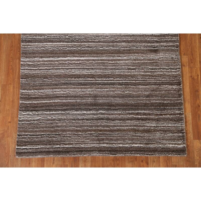 Brown Striped Gabbeh Contemporary Wool Area Rug Handmade - 4'0" x 5'11"