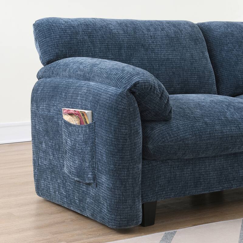 108-In Chenille Modular Sectional Sofa,L Shape Sofa with USB and Type-C Charger, Phone Holder and 2 Storage Pockets