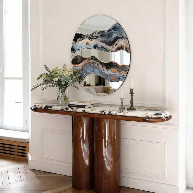 23.6" Round Wall Mirror Abstract Resin Fluid Art Mirror