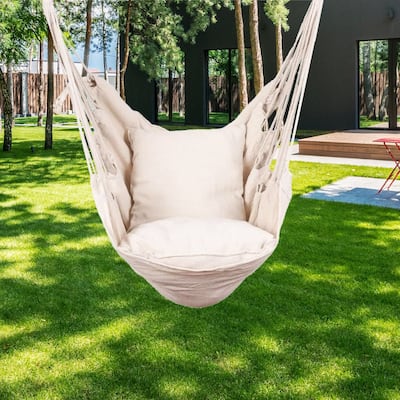 Hanging Rope Hammock Chair with Two Seat Cushions and Carrying Bag,Natural