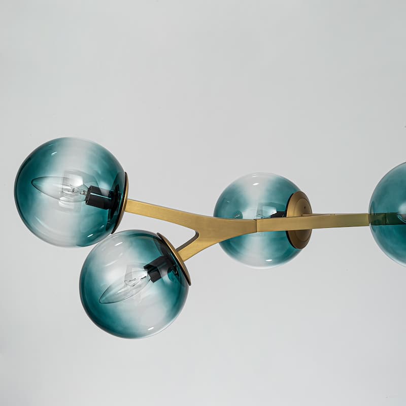 8 - Lights Modern Sputnik Linear Bubble Chandelier With Globe White Glass Shades