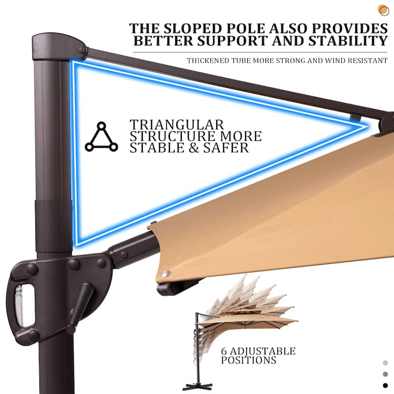 9x11FT Outdoor Patio Dual Top Umbrella Cantilever Offset with Rod Base