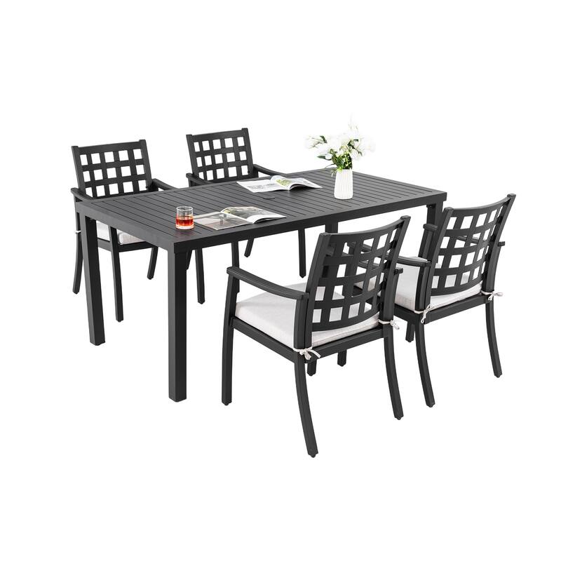 Modern Classic 5 Piece Outdoor Patio Dining Set,a Rectangular Table and Four Stationary Dining Chairs,Cast Aluminum,Rust-Free