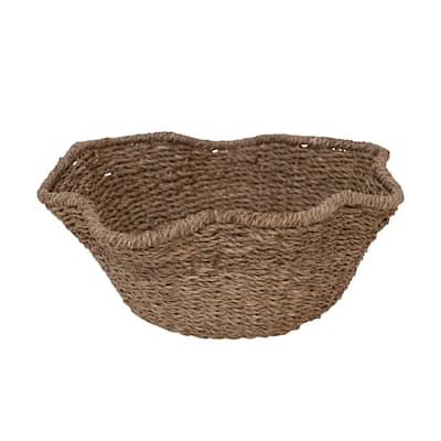 Ruffled Bankuan and Rattan Decorative Bowl - 15.0"L x 15.0"W x 7.5"H
