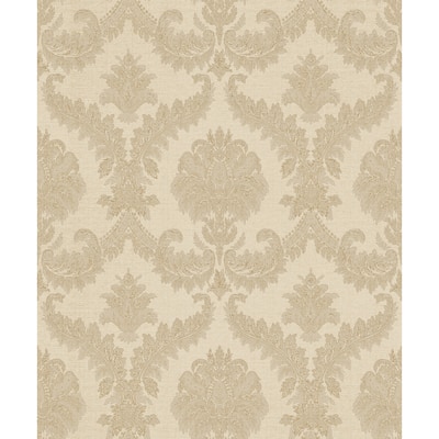 Galerie Wallcoverings Cottage Chic Damask Vinyl on Non-woven Metallic Wallpaper Roll