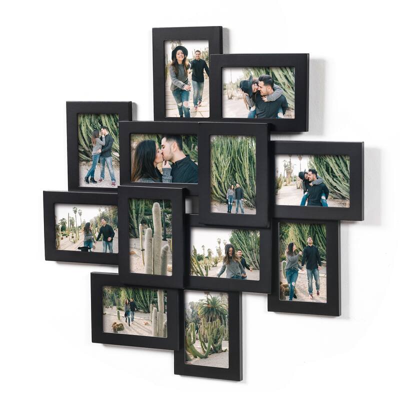 Adeco 12 Opening 4 x 6" Black Collage Wall Picture Frame