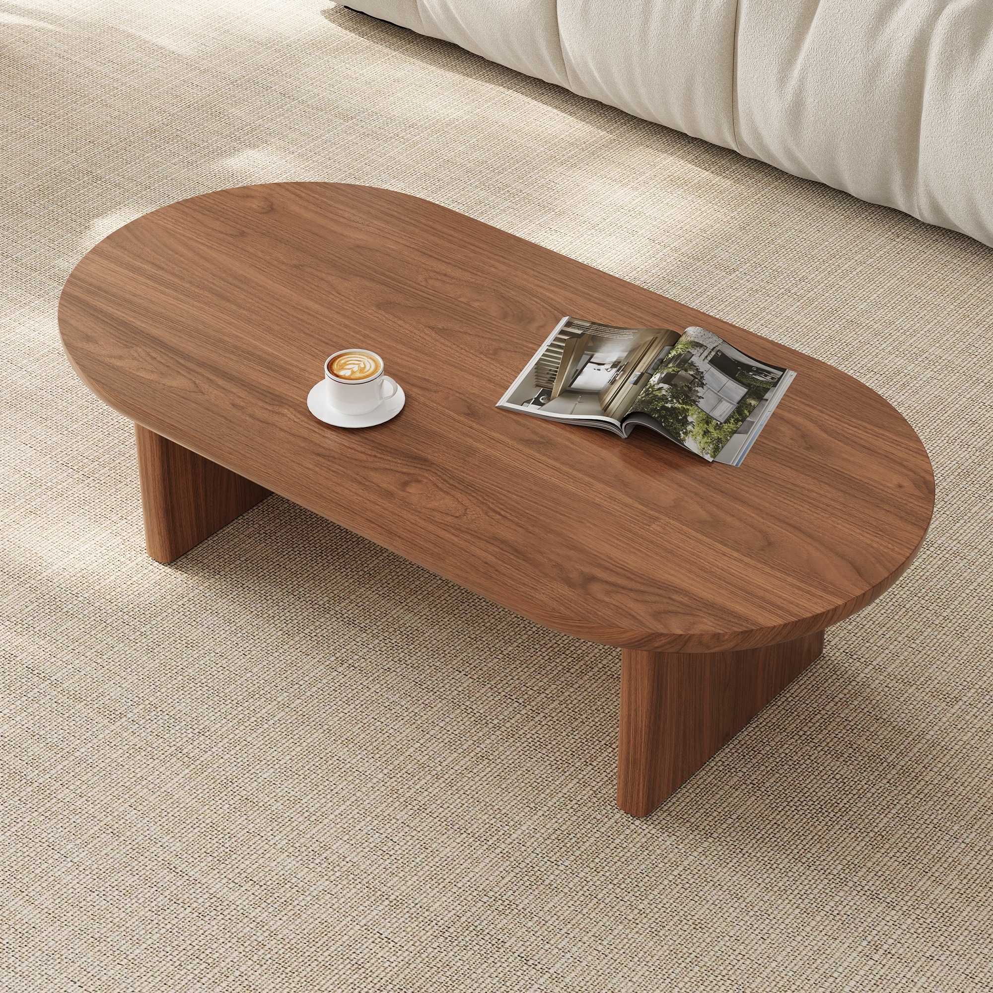 Mid - Century Modern Oval Coffee Table, 47" Walnut Wood Living Room Center Table, Stylish & Sturdy Accent Table
