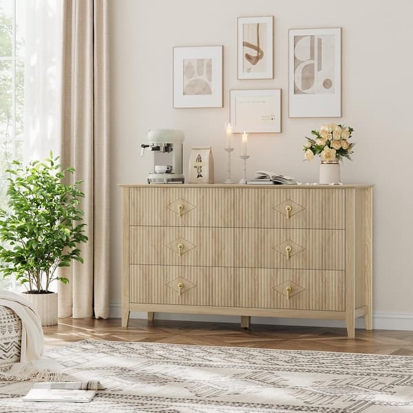 Fluted 6 Drawer Dresser for Bedroom, 54 Inch Wide Modern Wooden Chest of  Drawers with Gold Handles - Bed Bath & Beyond - 43420483