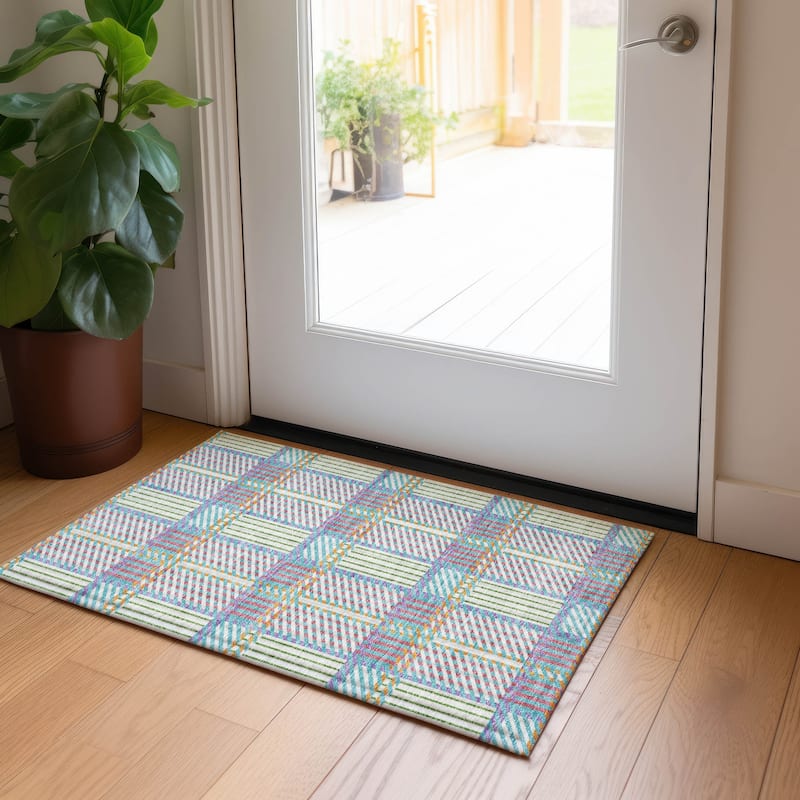 Machine Washable Indoor/ Outdoor Geometric Stripe Chantille Rug