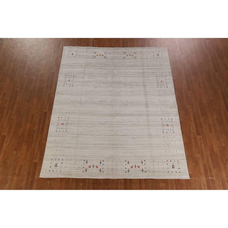 Hand Knotted Oriental 100% Wool Carpet Tribal Tribal Beige & Ivories Gabbeh Area Rug - 9' 11'' X 8' 0''