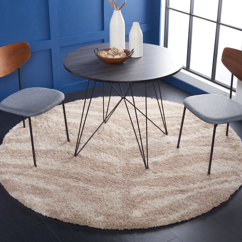 SAFAVIEH Portofino Shag Sjouk 2-inch Thick Rug - 3' Round - Ivory/Beige