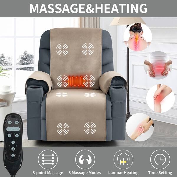 vibrating recliner massage chair 27'' Oversized Massage Recliner Chair for Adults, Lounge Recliner with  Vibrating and Heating, PU Leather Recliner with Cup Holders and Side  Pockets, for Living Room, Bedroom, Tan main image 0