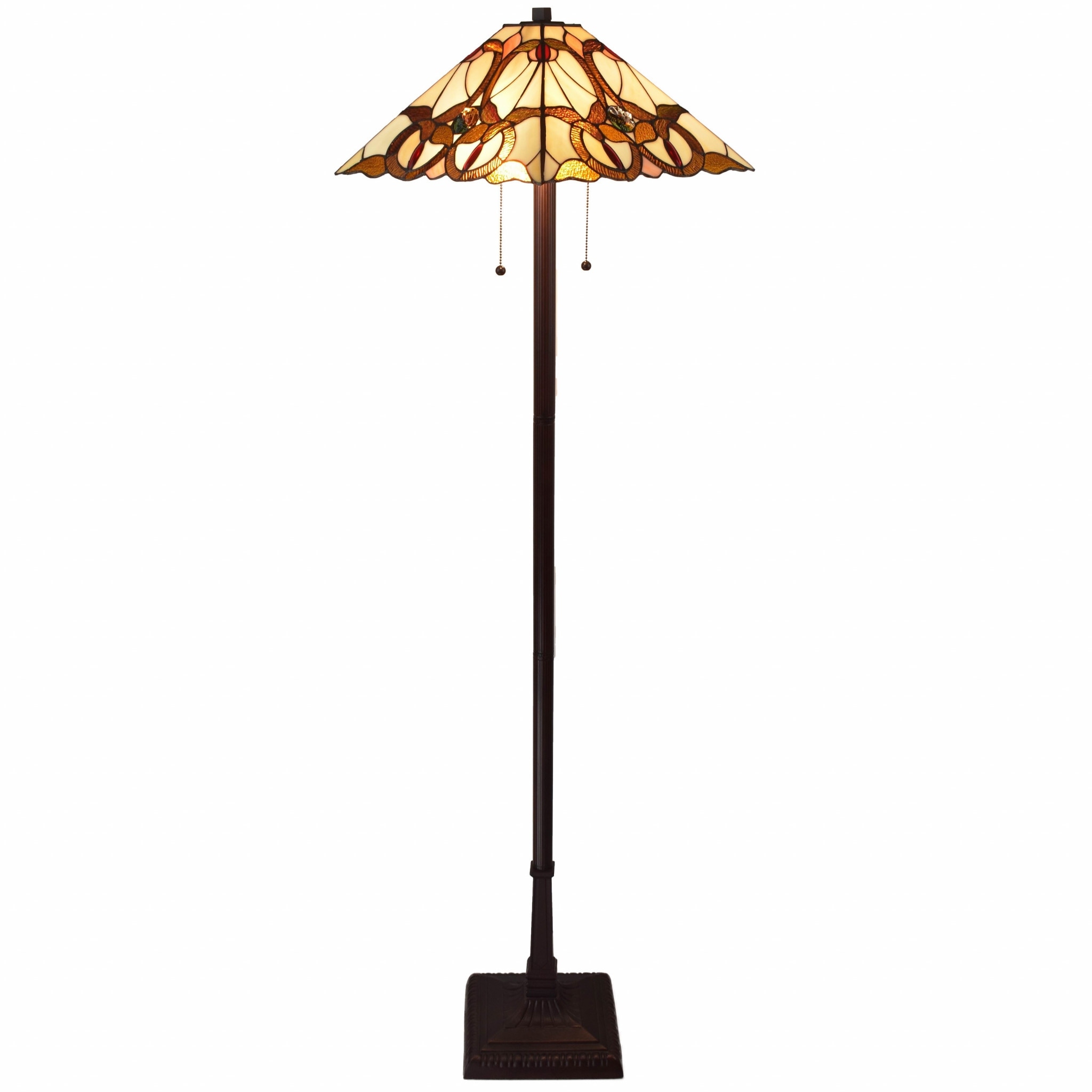 Beige Metal Traditional Floor Lamp with Stained Glass Cone Shades - 17” x 17” x 62” (D x W x H)