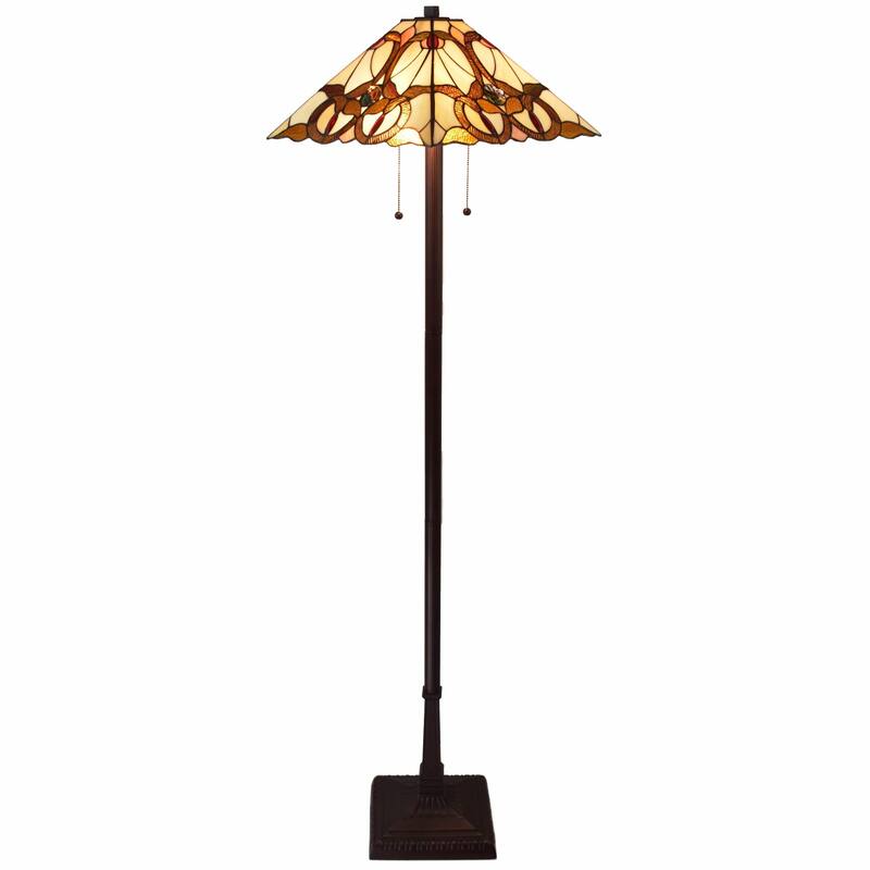 Beige Metal Traditional Floor Lamp with Stained Glass Cone Shades - 17” x 17” x 62” (D x W x H) - Beige